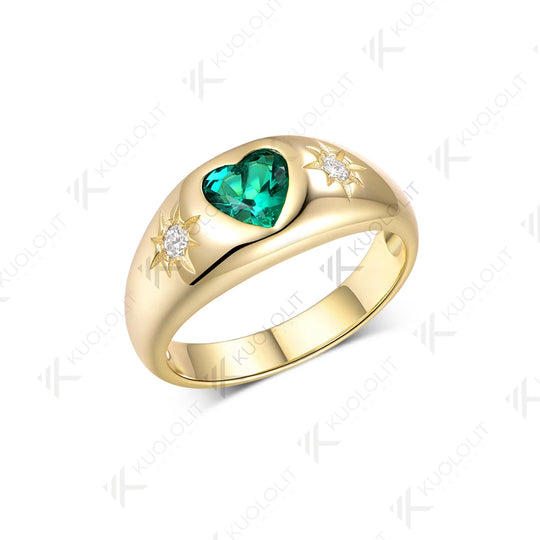 Kuololit 0.8CT Lab Grown Emerald Diamonds Ring for Women Solid 14K 10K 585 Yellow Gold Heart Ring for Anniversary Christmas Gift