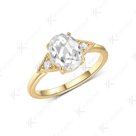 Kuololit 2CT Rose Oval Cut Moissanite Ring for Women Solid 14K 10K 585 Rose Gold Engagement Ring for Christmas Gifts Anniversary