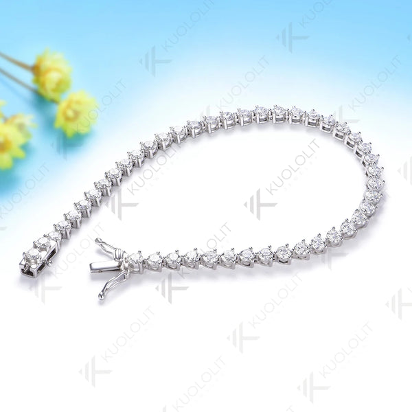 Kuololit 5.2CTW Lab Grown Diamonds Tennis Bracelet for Women Solid 14K 10K Yellow Gold Three Prong Bracelet for Christmas Party