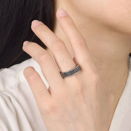 Kuololit PT900 0.94CTW Black Moissanite Band for Men Women Solid Platinum 900 Gold for Engagement Wedding Band Exquisite Gifts