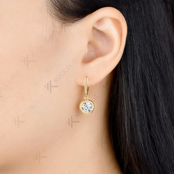 Kuololit 2.4CTW OEC Moissanite Hoop Earrings for Women Solid 14K 10K 585 Yellow Gold Clip Earring for Christmas Gifts Classic