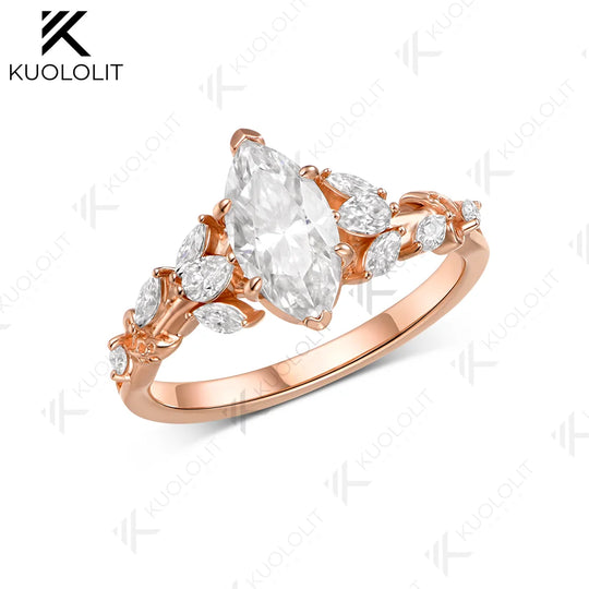 Kuololit 1CT IGI Lab Grown Diamonds Custom Ring for Women Solid 14K 10K 585 Yellow Gold Marquise for Christmas Gifts Engagement