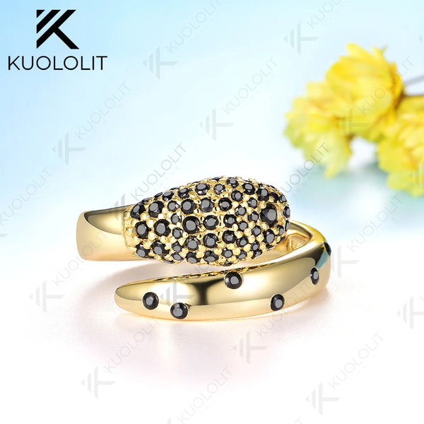 Kuololit 0.54CTW Black Moissanite Snake Ring for Women Solid 18K 14K 10K 585 Yellow Gold Black Ring for Christmas Gifts Jewelry