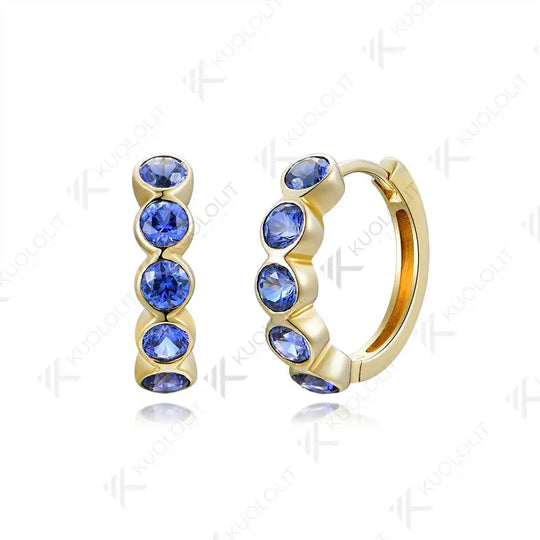 Kuololit 1CTW Lab Grown Blue Sapphire Hoop Earrings for Women Solid14K 10K Gold Silver Yellow Gold Clip Hoop for Party Christmas