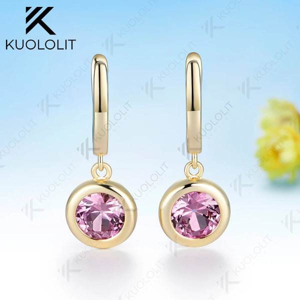 Kuololit 2.4CTW OEC Lab Grown Pink Sapphire Hoop Earrings for Women Solid 14K 10K 585 Yellow Gold Clip Earring for ChristmasGift