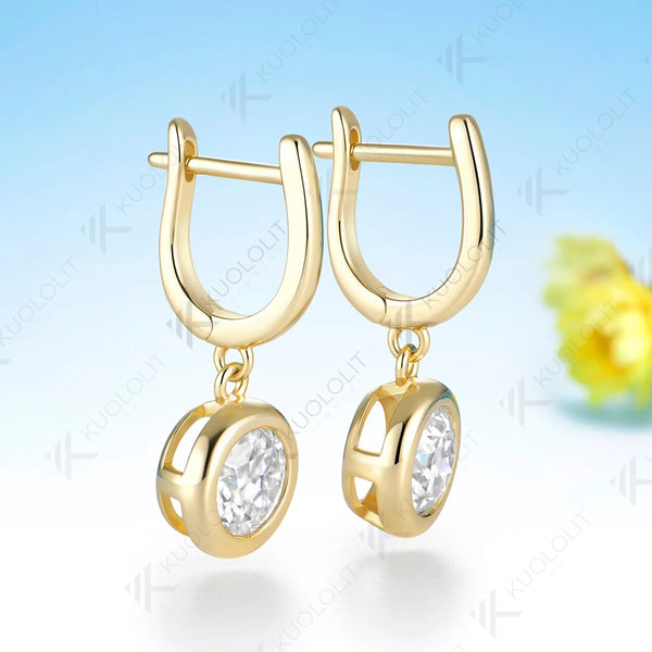 Kuololit 2.4CTW OEC Moissanite Hoop Earrings for Women Solid 14K 10K 585 Yellow Gold Clip Earring for Christmas Gifts Classic