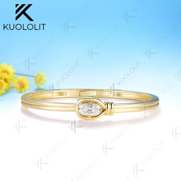 Kuololit 2CT OMC Mossanite Bangle for Women Solid 10K 14K 585 Yellow Gold Bracelet for Engagement Trendy Christams Gifts Party