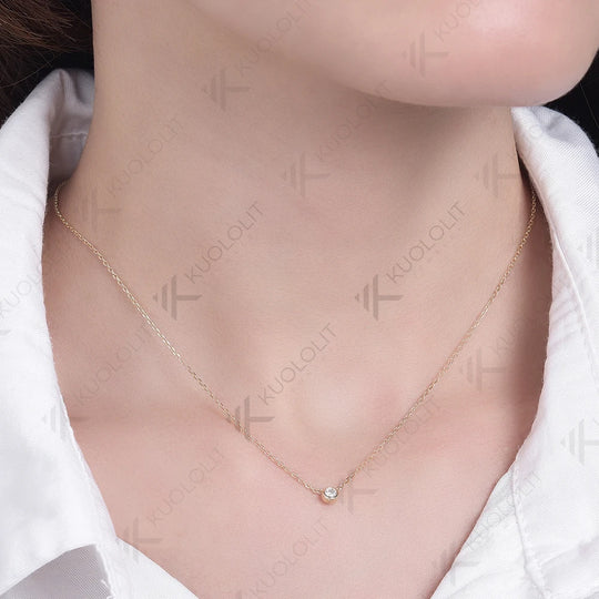 Kuololit Lab Grown Diamonds Necklace 585 14K 10K Solid Gold 925 Silver  for Women Round Pendant for Wedding Engagement Christmas