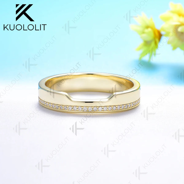 Kuololit 0.13CTW Moissanite Band for Women Men Solid 18K 14K 10K Gold Wedding Band Ring for Anniversary Engagement Gifts Party