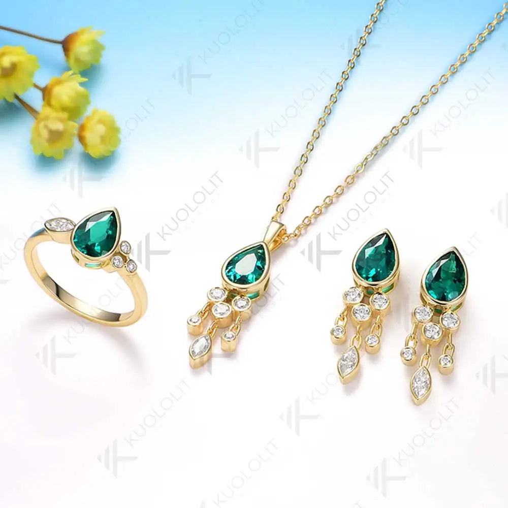 Kuololit 1.6CT Lab Grown Emerald with Moissanite Rings for Women Solid 18K 14K 10K 585 Yellow Gold Rings for Christmas Gifts