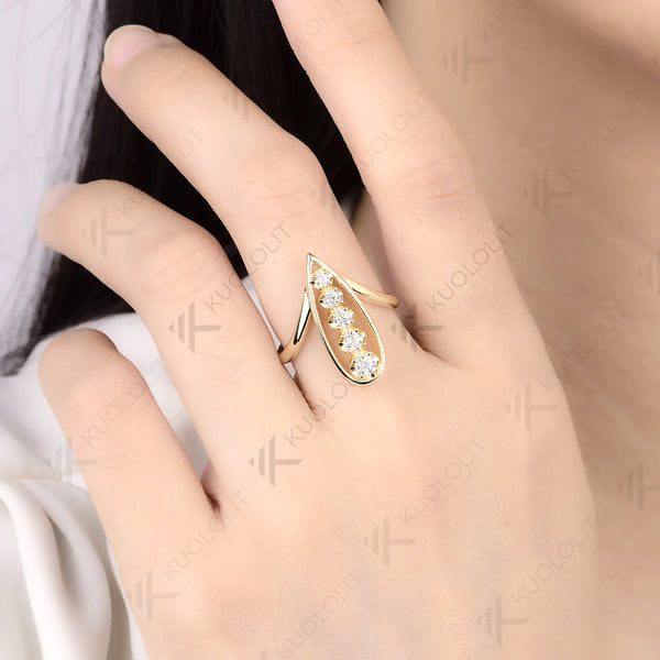 Kuololit 0.45CTW Moissanite Custom Ring for Women Solid 14K 10K 585 Yellow Gold Engagement Ring for Christmas Gift Party Jewelry