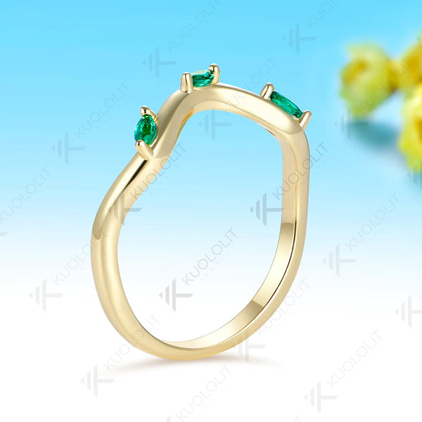 Kuololit Lab Grown Emerald Custom Ring for Women Men Solid 14K 10K 585 S925 Yellow Gold Wedding Band Ring for Christmas Gifts