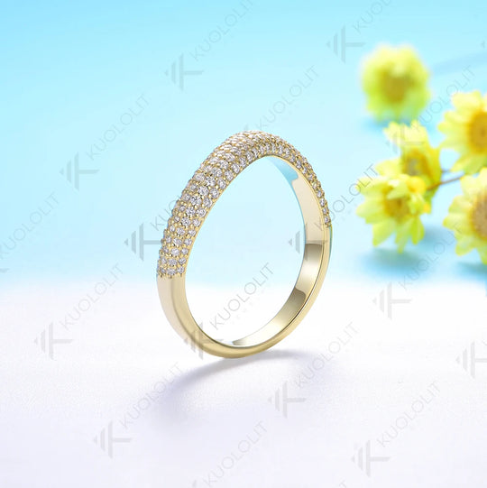 Kuololit V Moissanite Band Rings for Men Women Solid 18K 14K 10K Yellow Gold Rings for Anniversary Engagement Gift Party Classic