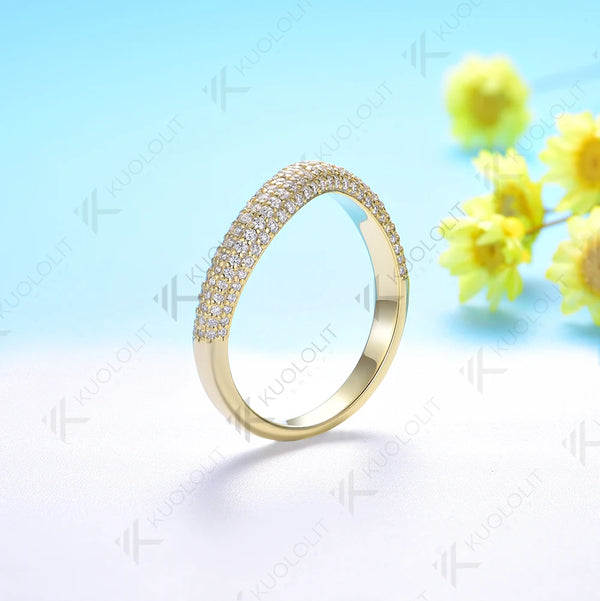 Kuololit V Moissanite Band Rings for Men Women Solid 18K 14K 10K Yellow Gold Rings for Anniversary Engagement Gift Party Classic