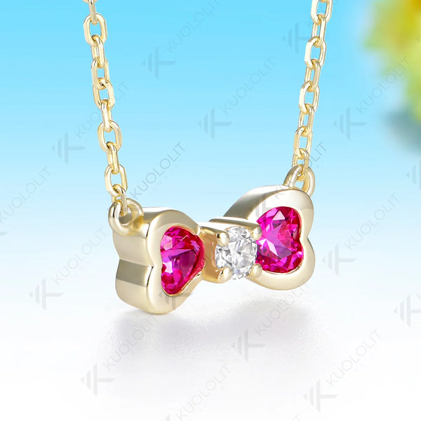 Kuololit 0.7CTW Lab Pink Sapphire Diamonds Heart Custom Necklace for Women Solid 585 14K 10K Yellow Gold Necklace for Christmas