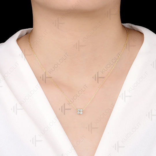 Kuololit 0.4CTW Moissanite Necklace for Women Solid 14K 10K 585 Yellow Gold Necklace for Christmas Gifts Engagement Anniversary
