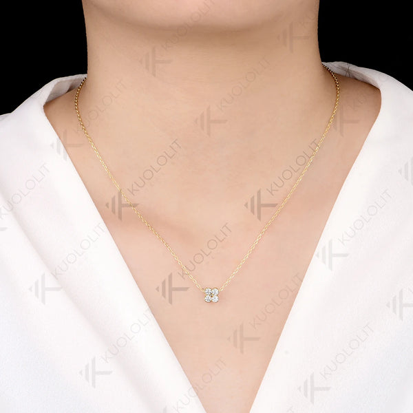 Kuololit 0.4CTW Moissanite Necklace for Women Solid 14K 10K 585 Yellow Gold Necklace for Christmas Gifts Engagement Anniversary