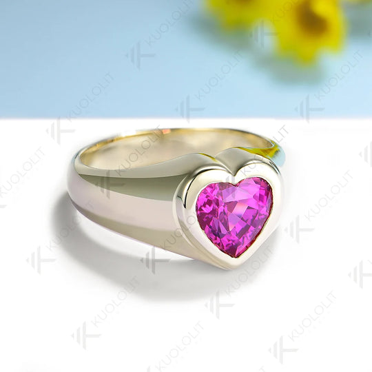 Kuololit 2.5CT Lab Grown Ruby Engagement Ring for Women Solid 18K 14K 10K 585 Yellow Gold Heart Ring for Anniversary Christmas