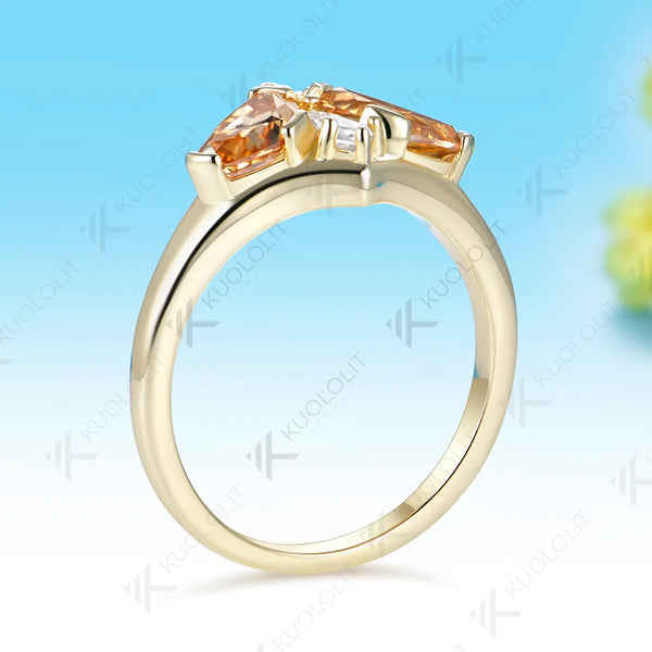 Kuololit Champagne Blue White Moissanite Engagement Ring for Women Men Solid 14K 10K Yellow Gold for Engagement Christmas Anniversary Gifts