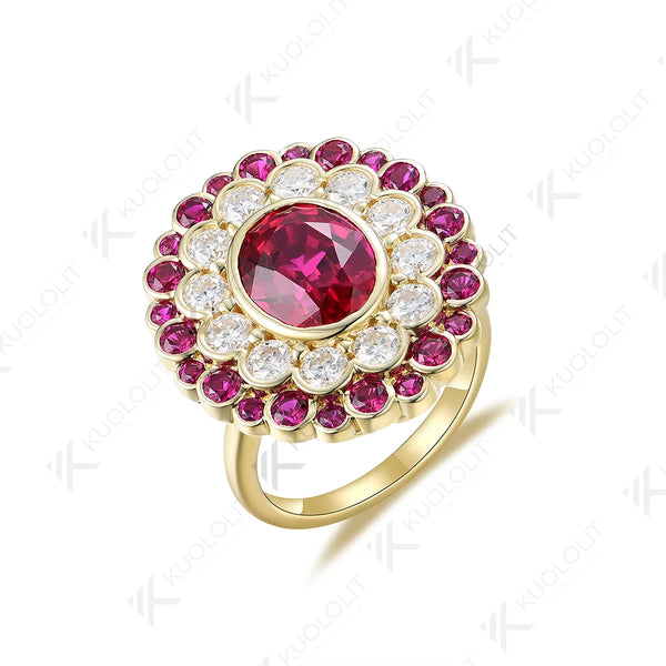 Kuololit 3CT Lab Grown Ruby with Moissanite Rings for Women Olid 14K 10K 585 White Gold Silver for Engagement Wedding Christmas