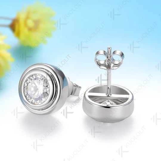 Kuololit 2CTW Moissanite Custom Stud Earrings 14k 10k Solid Gold 925 Silver Stud Earrings Round Cut for Christmas Party Gifts