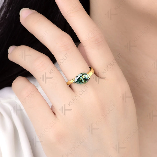 Kuololit 3.5CT Cyan Moissanite Ring for Women Solid 14K 10K 585 Yellow Gold Engagement Ring for Anniversary Christmas Gift Party