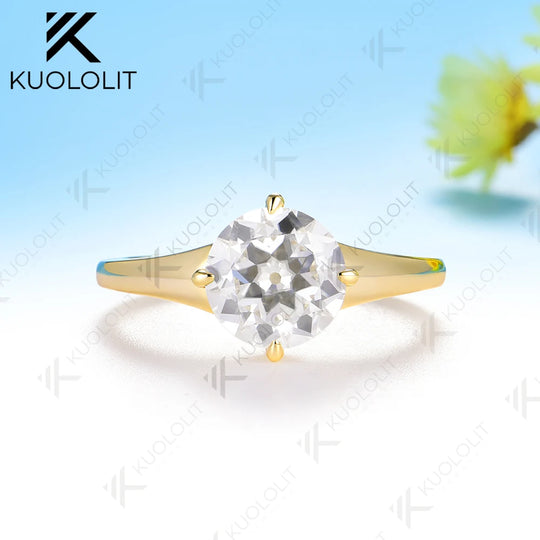 Kuololit 2CT OEC Moissanite Ring Set Ring for Women Solid 14K 10K 585 Yellow Gold Engagement Ring for Christmas Gifts Party