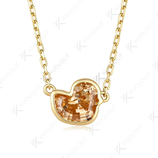 Kuololit 1.5CT Duck Champagne  Moissanite Necklace for Women Solid 14K 10K Yellow Gold Animal Pedant for Engagement Christmas