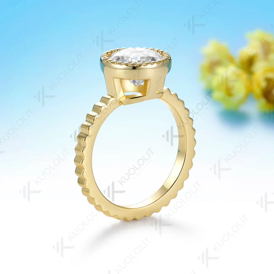 Kuololit 3CT OEC Moissantie Custom Ring for Women Solid 14K 10K 585 Yellow Gold for Christmas Gifts Engagement Anniversary