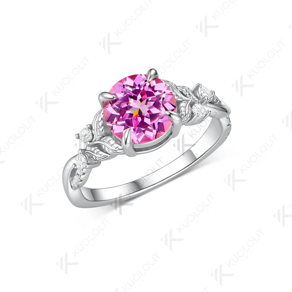 Kuololit 2CT Lab Grown Pink Sapphire Moissanite Ring for Women Solid 14K 10K 585 White Gold Ring for Engagement Christmas Gifts