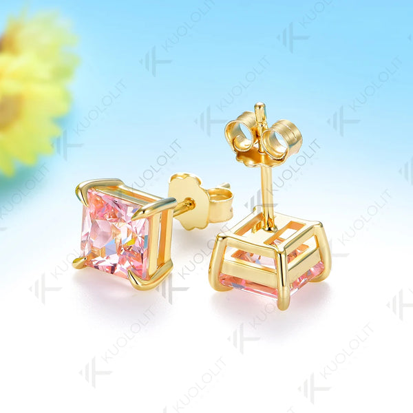 Kuololit 2.4CTW Lab Grown Pink Sapphire Custom Stud Earrings for Women Solid 14K 10K 585 Yellow Gold Stud Earrings for Christmas