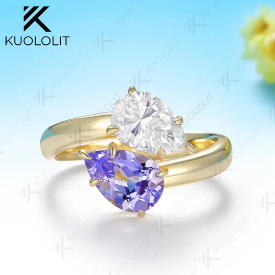 Kuololit 3CTW Lavender Sapphire Moissanite Ring for Women Solid 14K 10K 585 Yellow Gold Ring for Engagement Christmas Gifts