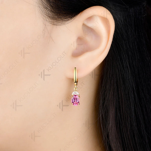 Kuololit 3CTW Lab Grown Pink Sapphire Custom Stud Earrings for Women Solid 14K 10K 585 Yellow Gold Oval Cut for Christmas Gifts