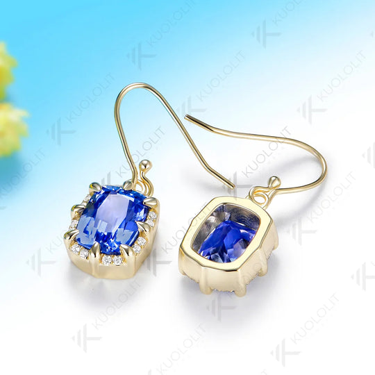 Kuololit 5CTW Lab Grown Blue Sapphire Custom Hoop Earrings for Women Solid 14K 10K 585 Yellow Gold for Christmas Gifts Party