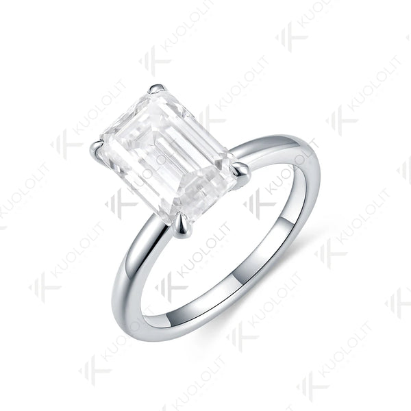 Kuololit 5CT Emerald Cut Moissanite Engagement Ring for Women Solid 14K 10K 585 White Gold Ring for Christmas Gifts Party