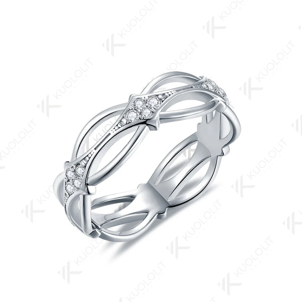 Kuololit 0.28CTW White Moissanite Hollow Band for Men Women 925 Sliver Solid 14K 10K Gold Ring for Anniversary Engagement Gifts