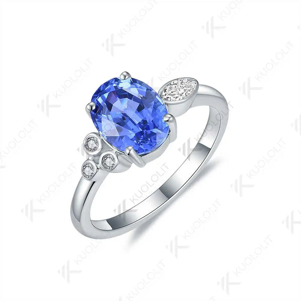 Kuololit 3ct Lab Grown Blue Sapphire with Moissanite Ring for Women Solid 18K 14K 10K 585 Yellow Gold Ring for Christmas Gifts