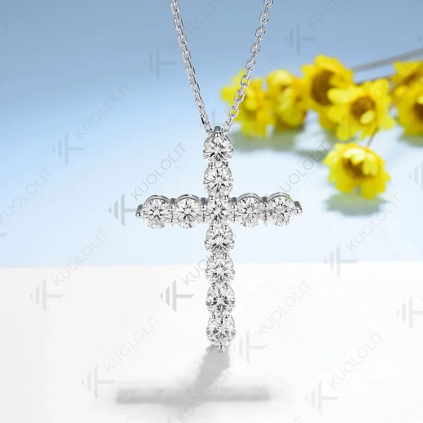 Kuololit 2.85CTW Lab Grown Diamonds Round Cross Medium Pendant