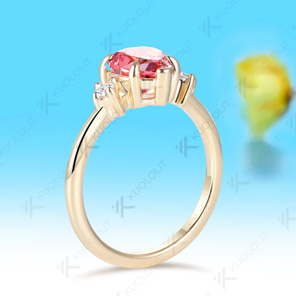 Kuololit 1CT Lab Grown Pink Sapphire Diamonds Custom Ring for Women Solid 14K 10K 585 Yellow Gold Heart for Christmas Gift Party