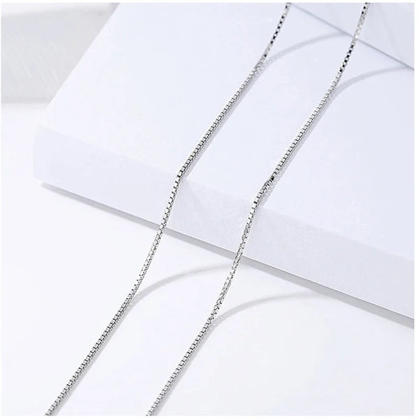 Kuololit Solid 925 Sterling Chain 40cm-60cm Box Chain Necklace for Women Girls Kids Children Christmas Gift Wholesale Jewelry