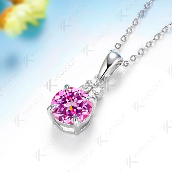 Kuololit 2CT Lab Grown Pink Sapphire Moissanite Necklace for Women Solid 585 14K 10K Yellow Gold Necklace for Christmas Gift