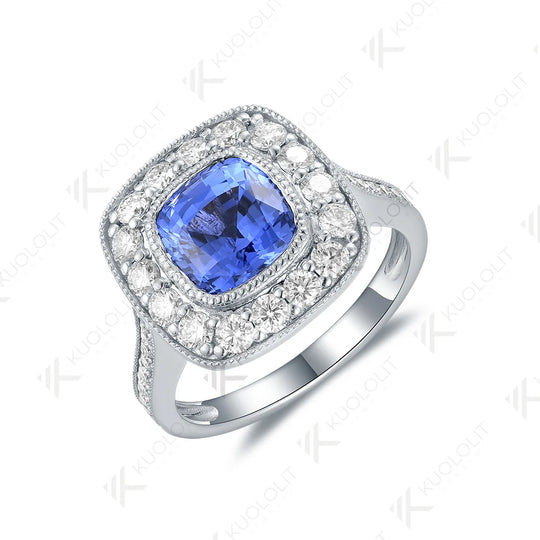Kuololit 2.5CT Lab Grown Blue Sapphire Ring for Women Solid 18K 14K 10K 585 Yellow Gold Moissanite Ring for Engagement Christmas