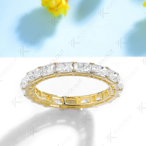 Kuololit 4.3CTW Radiant Moissanite Rings Set Ring for Women Solid 14K 10K 585 Yellow Gold Eternity Full Band for Christmas Gifts