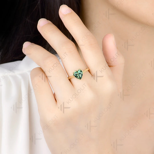 Kuololit 2CT Heart Cut Moissanite  Ring for Women Solid 14K 10K 585 Yellow Gold Heart Cut Ring for Engagement Christmas Gifts