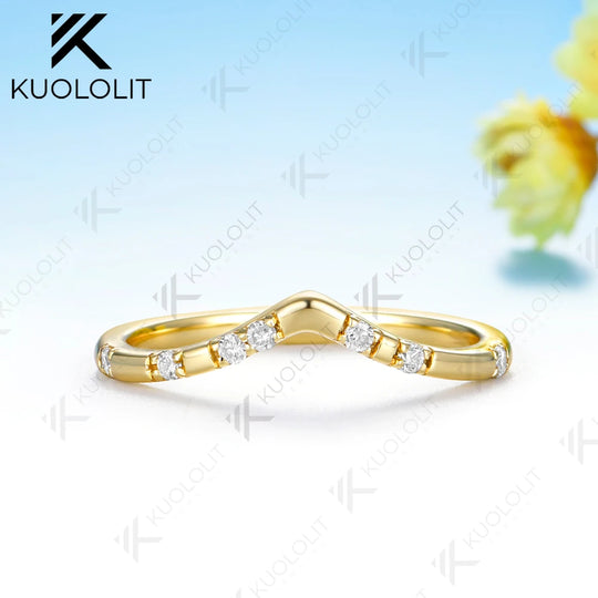Kuololit  0.11CTW Lab Diamond Wedding V Band for Women Solid 14K 10K Yellow Gold Eternity Band Ring for Engagement Christmas