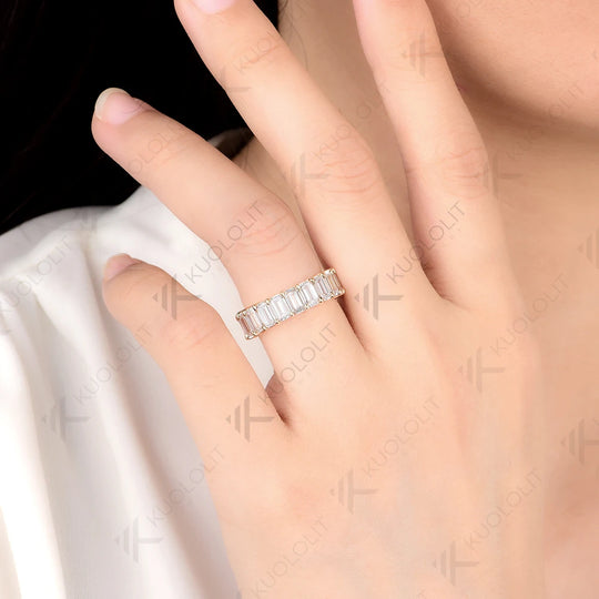 Kuololit 8CTW Emerald Moissanite Rings for Men Women Solid 14K 10K 585 Yellow Gold Wedding Band for Anniversary Christmas Luxury