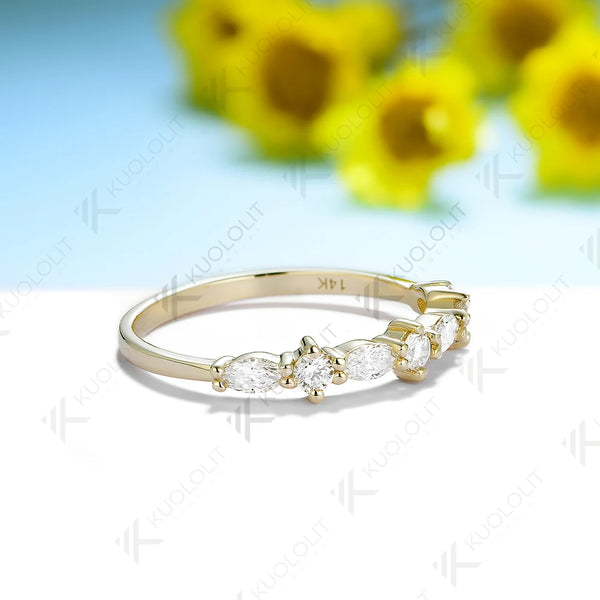 Kuololit 0.52CTW Lab Grown Diamond Marquise Band for Men Women Solid 18K 14K 10K Gold Ring for Anniversary Engagement Gifts