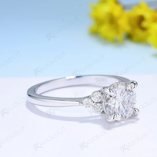 Kuololit 1CT Moissanite Rings for Women Sliver 925 White Gold Round Cut  for Anniversary Wedding Engagement Classic Jewelry