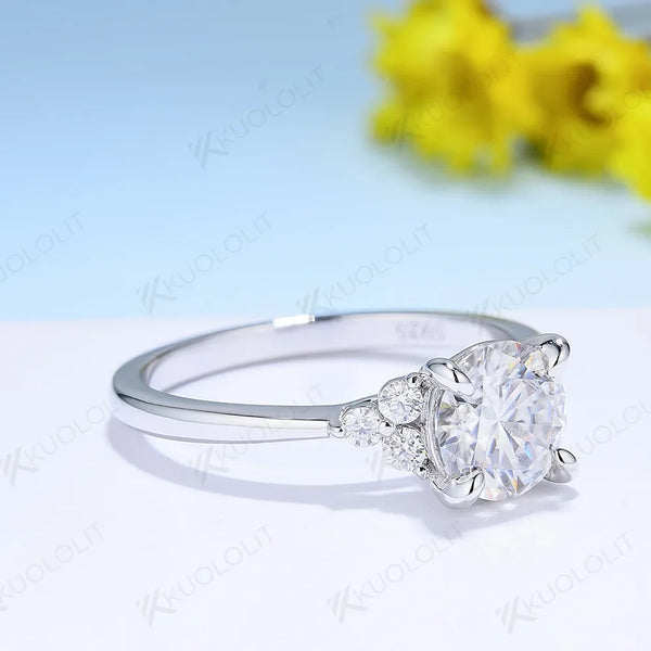 Kuololit 1CT Moissanite Rings for Women Sliver 925 White Gold Round Cut  for Anniversary Wedding Engagement Classic Jewelry