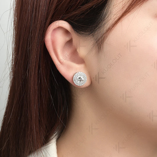 Kuololit 2CTW  Moissanite Stud Earrings for Women Solid 18K 14K 10K 585 White Gold D VVS1 GRA Halo Earrings for Christmas Gifts